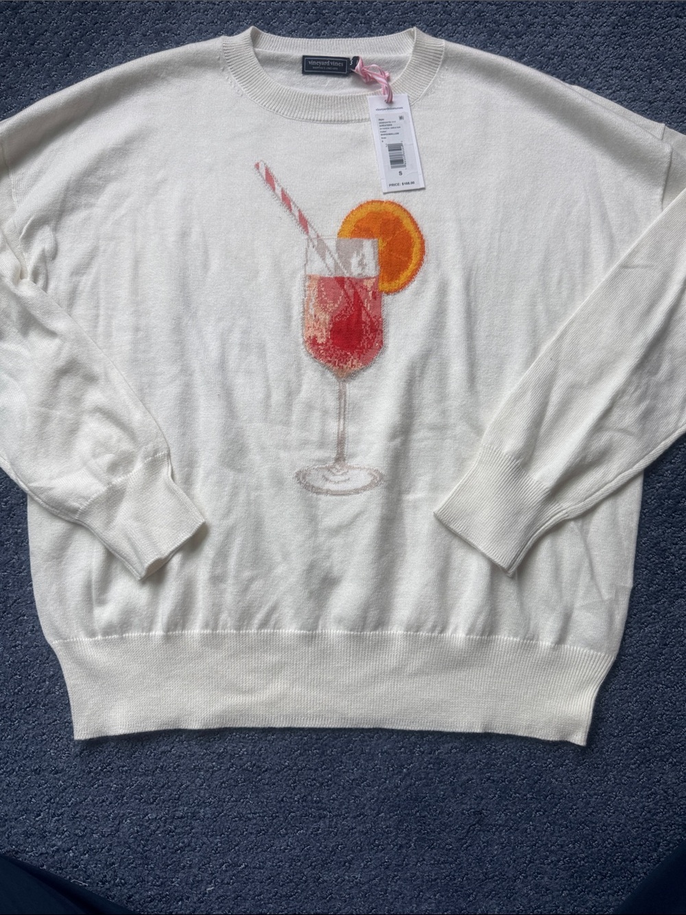 Vineyard Vines Cream Cocktail Glass Sweater with Orange Accent NWT